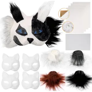B BBPM Therian Mask Kit Cat Fox Masks with Fur & Eye Mesh and Felt Sheet 4PCS Furry Animal Mask to Paint Arts Crafts Gear Diy for Halloween, Cosplay,Masquerade Therian Accessory