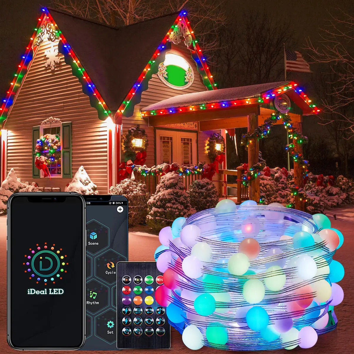 USB Powered RGB Globe String Lights, iDealLED App & Remote Control Smart Fairy Lights, DIY Mode & Camera Color Selector, Multicolor Changing Lights for Christmas Indoor Outdoor Patio Holiday Decor
