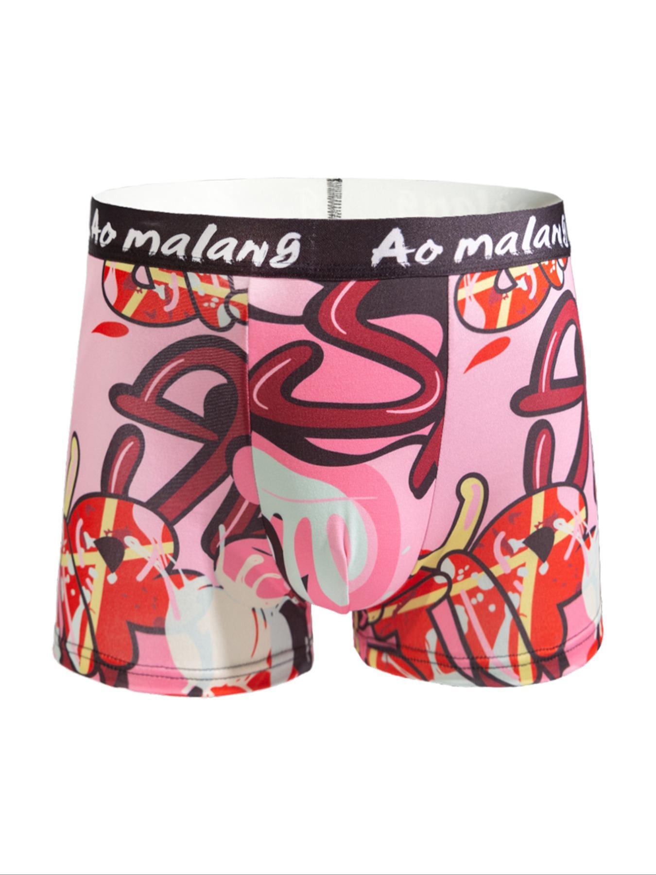 Random Color Men's All Over Print Boxer Brief, Casual Comfy Breathable Underwear Boxer Briefs for Daily Wear, Mens Underwear for All Seasons, Undergarments, Heart Print Boxers