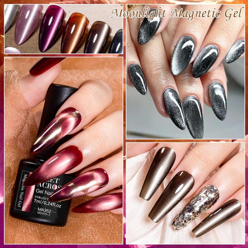 Gel Nail Polish Set, Magnetic Cat Eye Gel with 8 Mirror-Glass Colors, Soak-Off UV French Cat Eye Gel Nail Polish for Home or Salon Use, Valentine's Day Nail Supplies