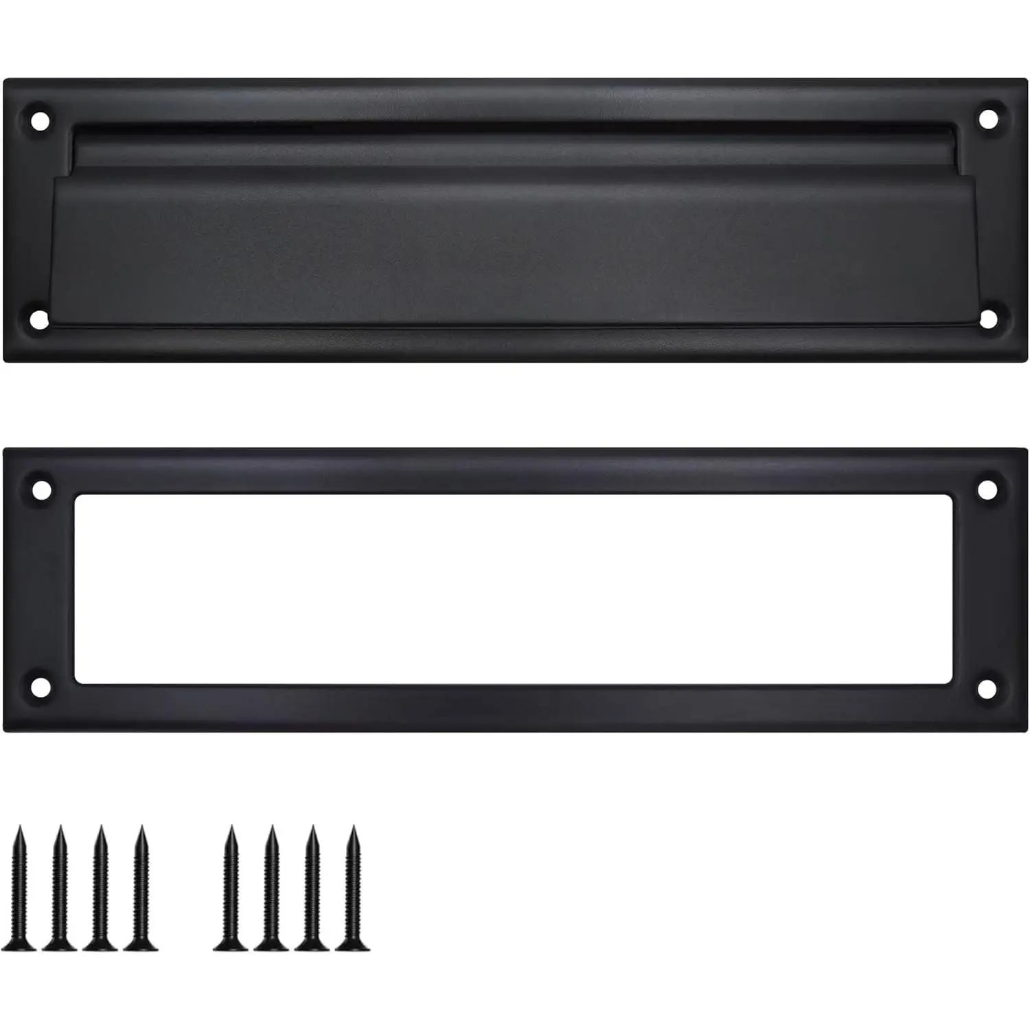 13"×3.6" Heavy-Duty Iron Mail Slot for Front Door or Wall, Matte Black, with Pre-Drilled Holes & 8 Screws Included, Easy DIY Install