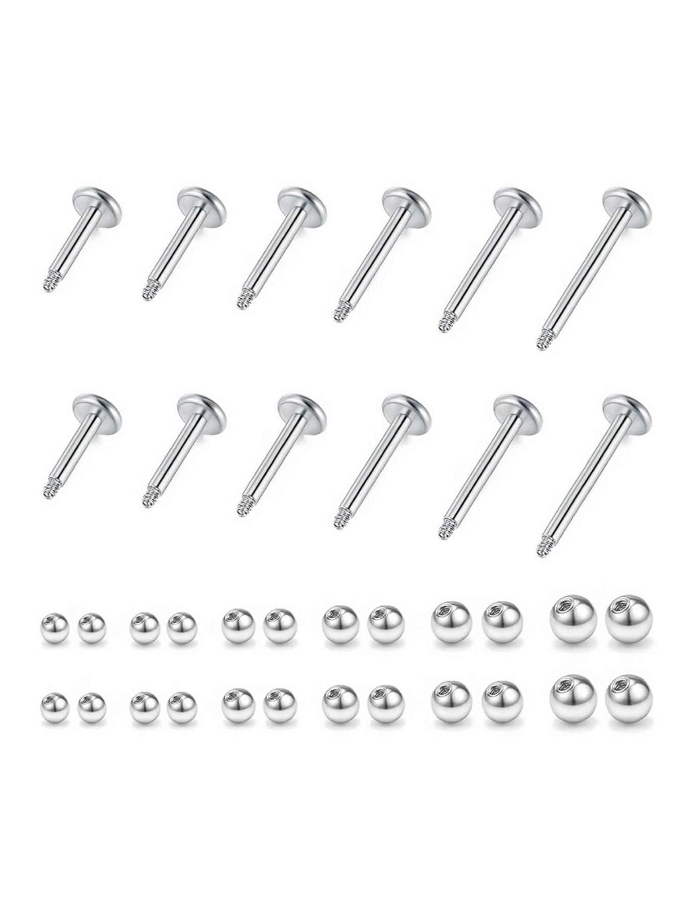 6 Pairs Stainless Steel Lip Studs, 16g Surgical Steel Tragus Cartilage Helix Earrings Studs Replacement Balls Short Lip Rings 4-12mm Conch Piercing Jewelry, Body Jewelry for Men & Women, Nose Rings