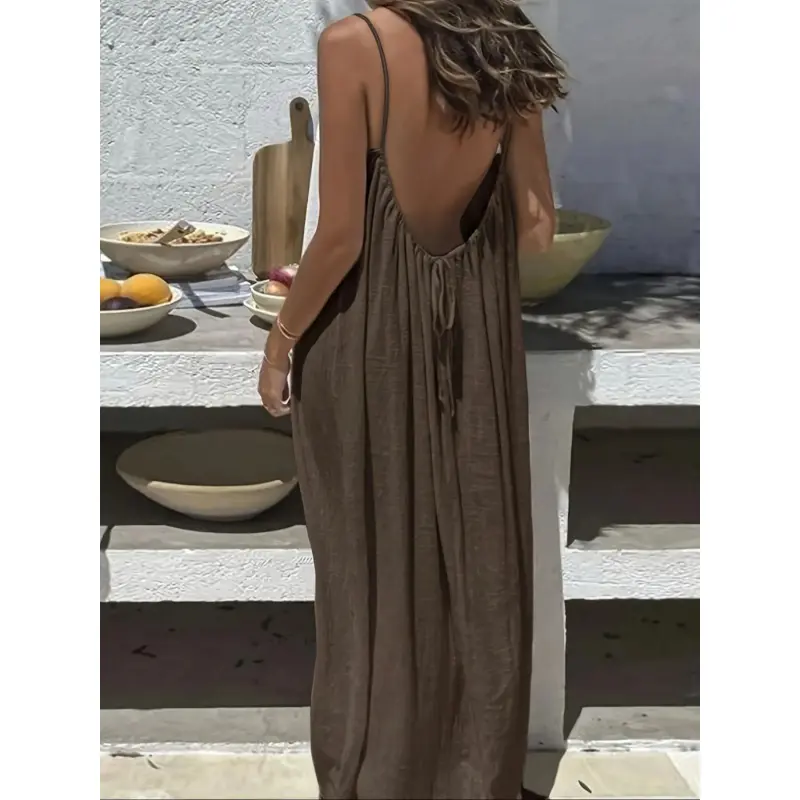 Women's Solid Color Cami Spaghetti Strap Loungewear Night Dress, Elegant Sleeveless Long Dress for Summer, Ladies Sleepwear for Indoor Wear