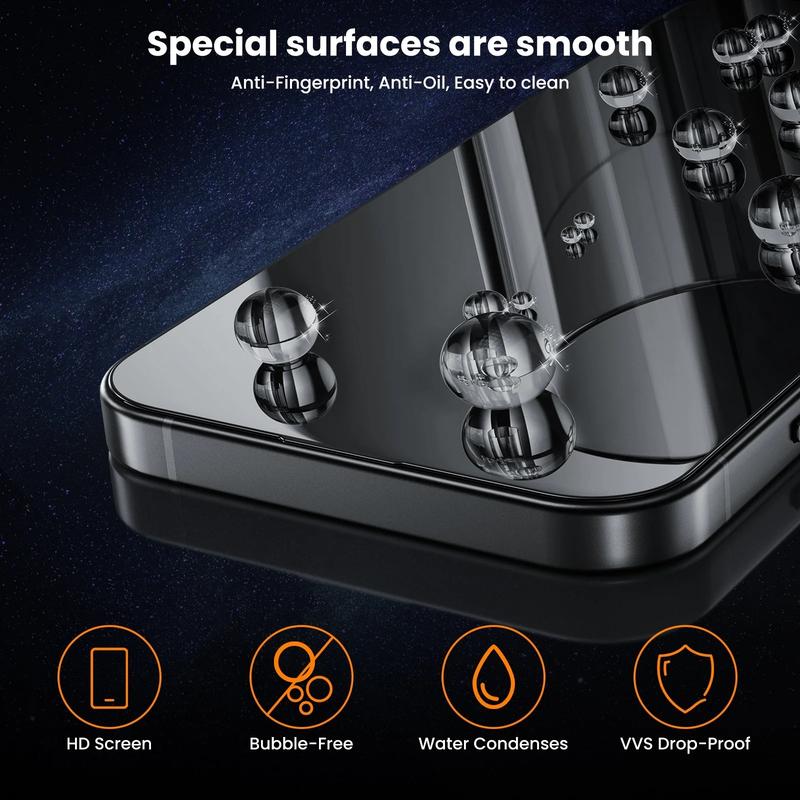 2 Pack HD Transparent Tempered Glass Screen Protector for iPhone Series, 3D Curved Dustproof Design, Self-Cleaning Storage Box, 9H Hardness for iPhone 17 Pro Max、iPhone 17 Pro、iPhone 17 Air