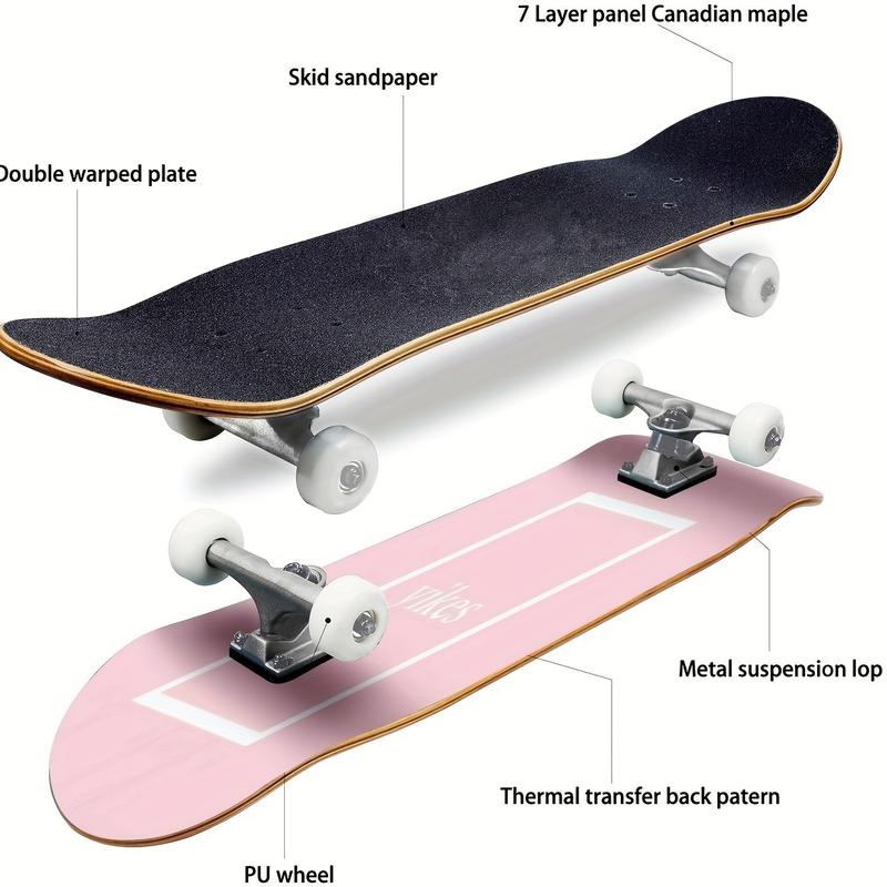 New Durable 8-Layer Maple Pink Longboard Skateboard - Double Kick Concave for Tricks & Cruising - 31x8 - Perfect for Outdoors, Eye-Catching Style