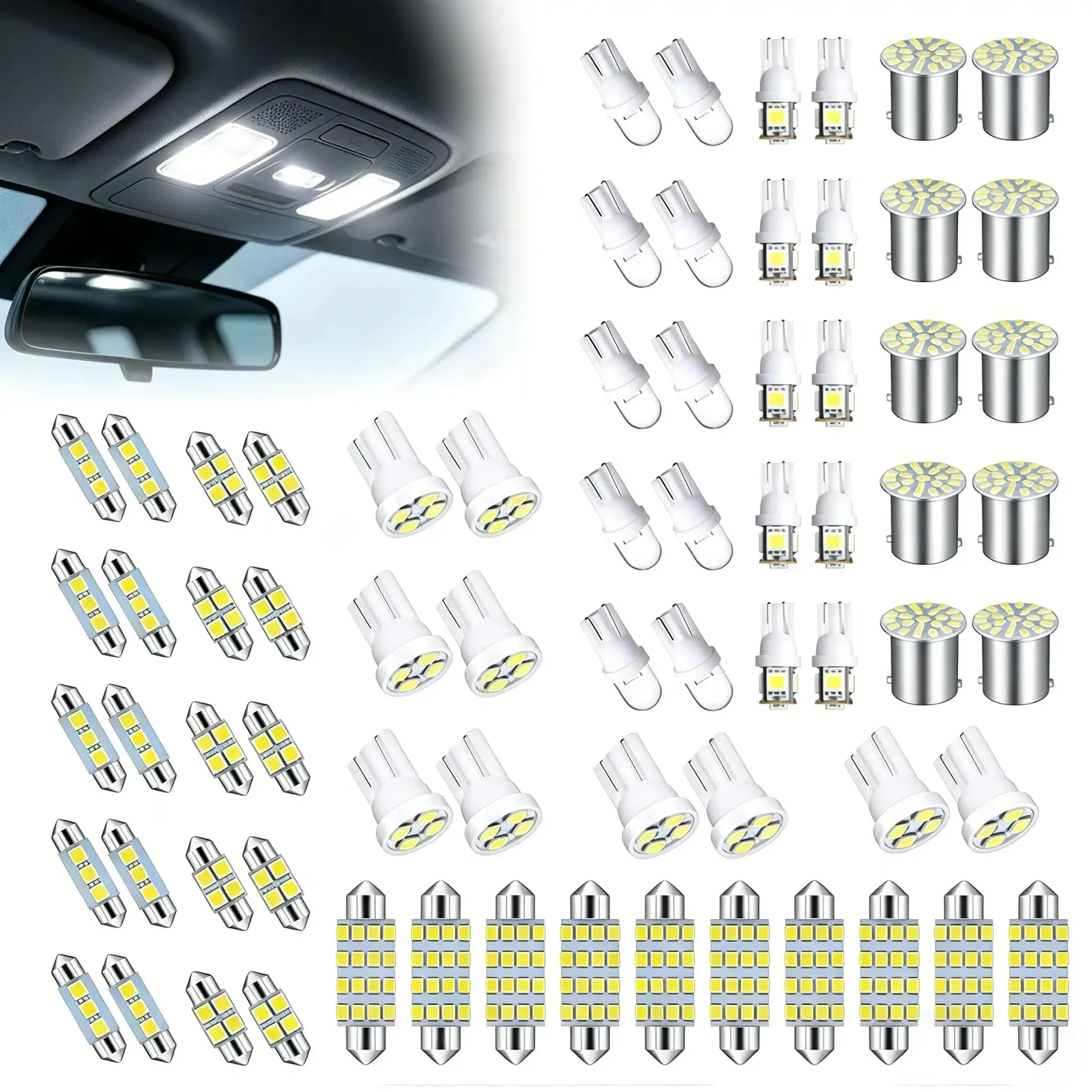【DealsForYouDays】42 Pcs Interior Car Lights, Super Bright White Dome Map Tail Cab Lights Bulb Kit Set , Light 31 36 41 mm 12v De3175 6411 T10 2825 6612f 6615f for Dome Map Read Door Trunk Glove Box License Plate Cargo Courtesy(White) fathersdaygift
