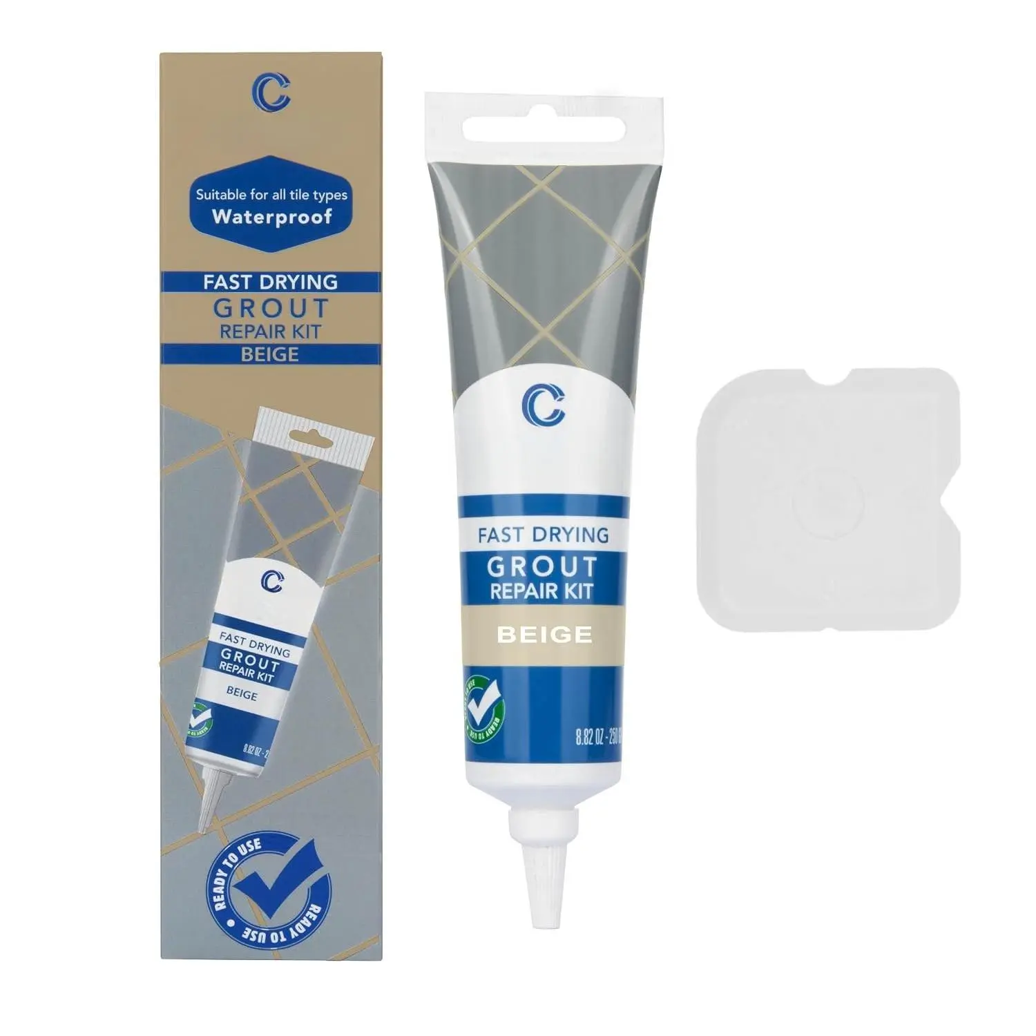 Tile Grout Repair Kit Beige- Drying Premixed Grout Filler for Bathroom, Kitchen & Floor- Restore & Renew Tile Joints Line - Squeeze Tube with Applicator- Fills Cracks and Gaps (8.8 oz)