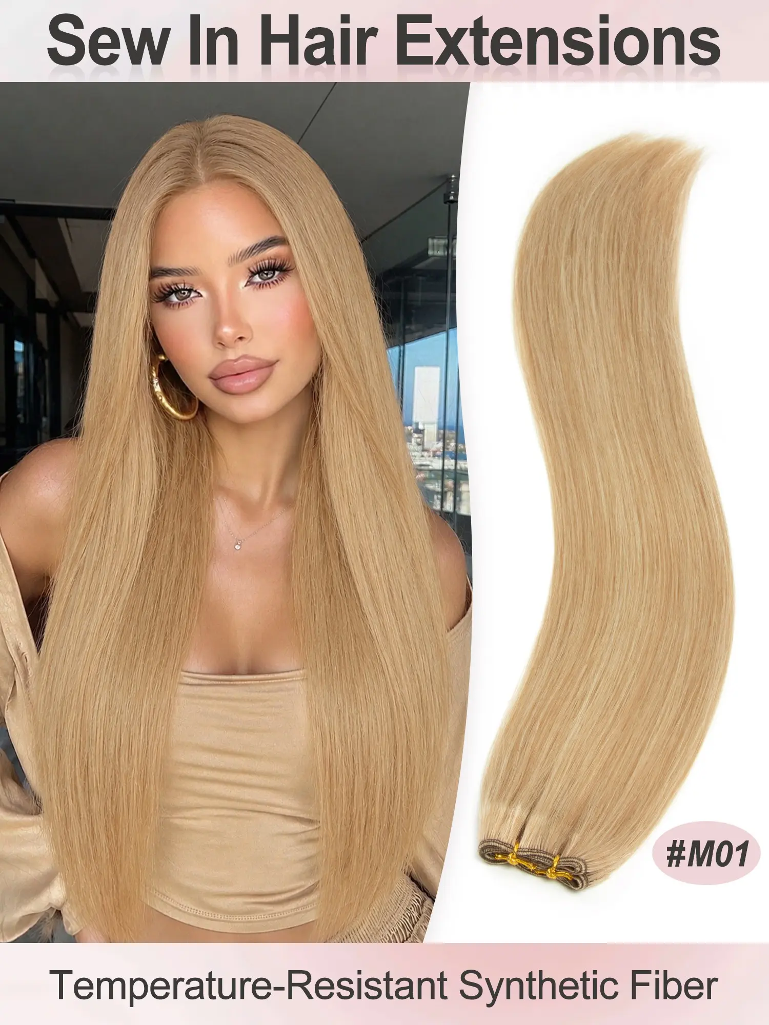 Sew In Double Weft Hair Extensions  26 Inch Weft Extensions Synthetic fiber material Color #2 Natural Black Double Weft Full Head Straight Hair Weaves 50 Grams Hair Weft Bundles Straight Hair