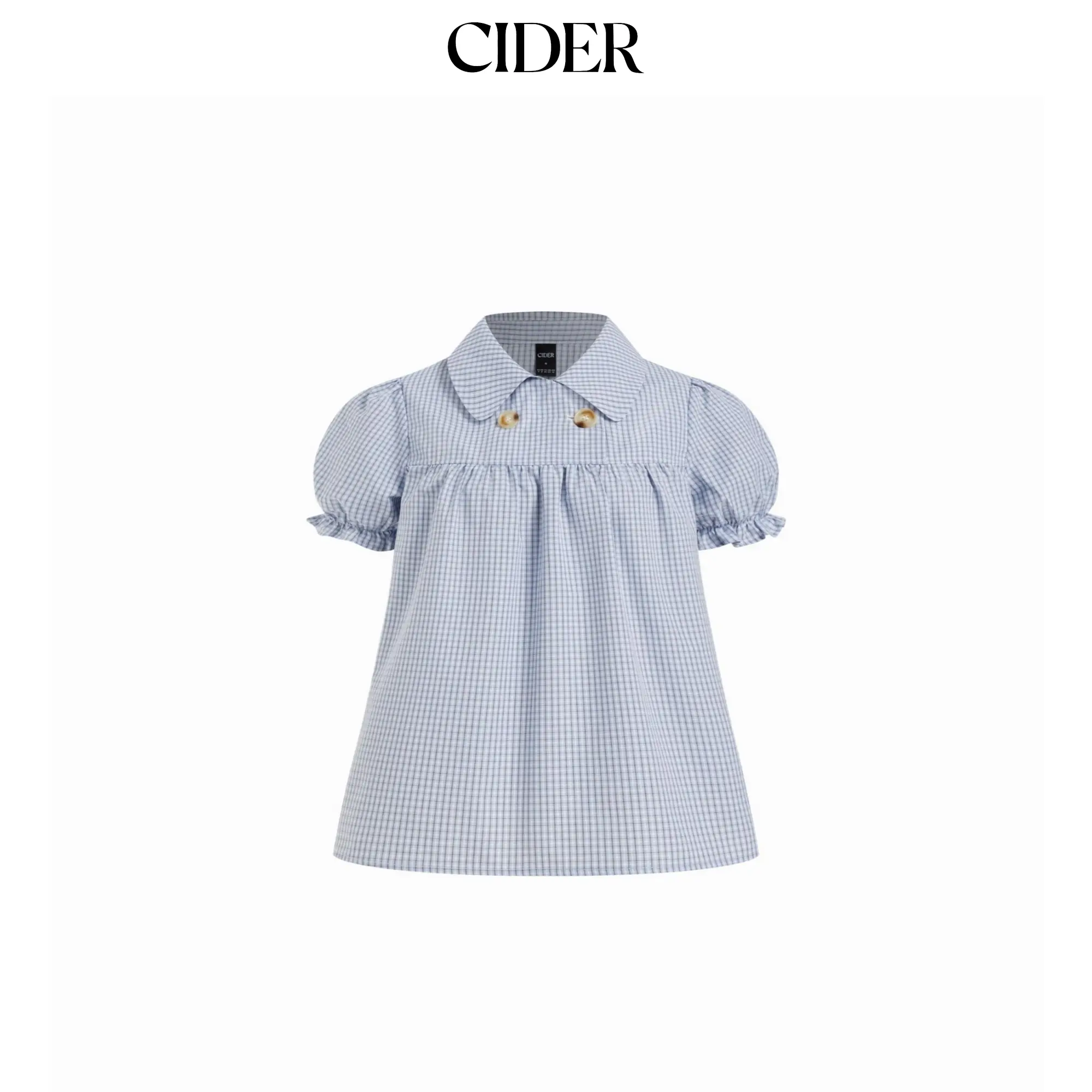 Cider Cotton-blend Plaid Puff Sleeve Oversized Blouse