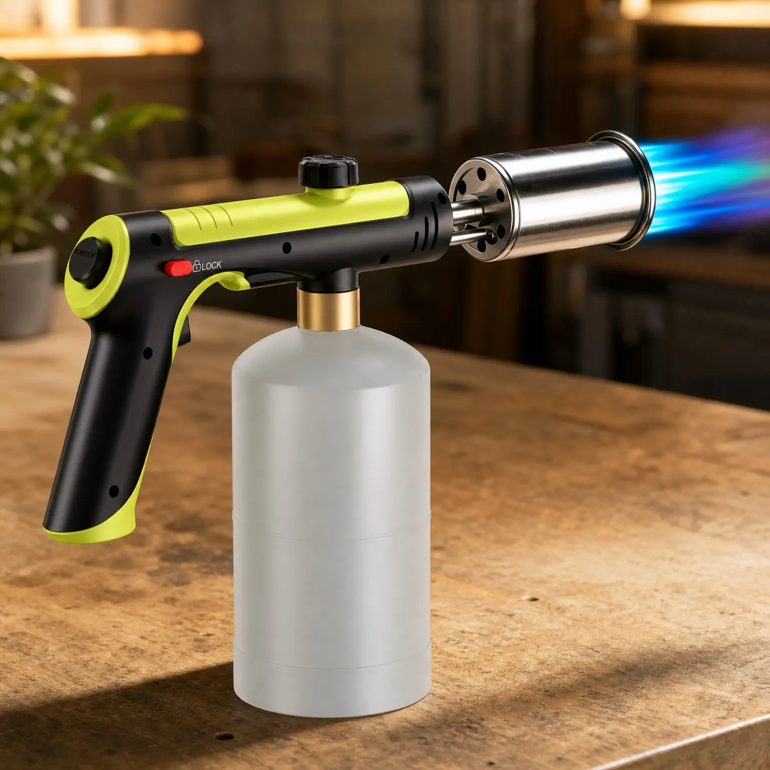 Powerful Propane Torch Gun, Kitchen Cooking Torch with One-Touch Max Fire, Charcoal Lighter with Safety Lock, Adjustable Blow Torch for Sous Vide, BBQ, Campfire, Fireplace (Tank Not Included)