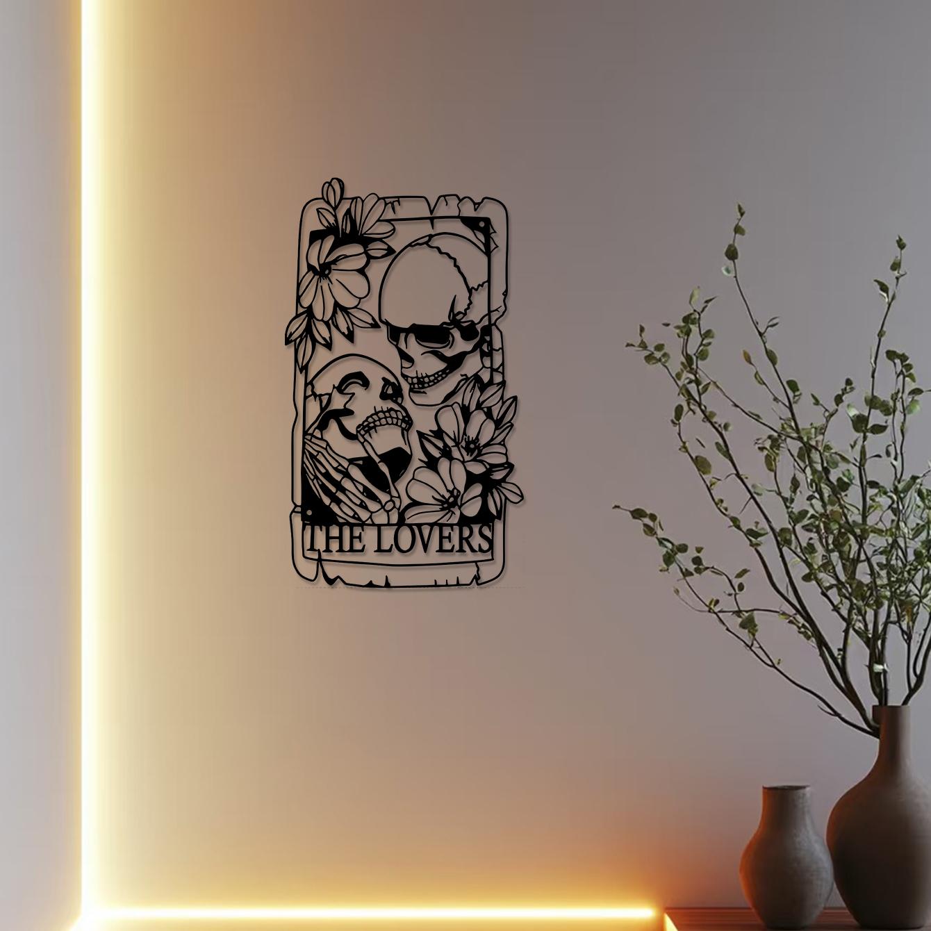 Skull & Flower Pattern Hanging Decor, 1 Piece Gothic Style Wall Art, Wall Hanging Decor for Home Living Room Bedroom Garden, Hangable Ornaments