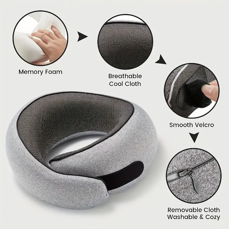 Lightweight Packable Snail Design U Neck Rest Pillow, High-resilience Memory Foam Retains Shape Softly, Matched Carry Case for Easy Transport, Multi-functional Portable Neck Cushion to Reduce Soreness for Long Travel, Daily Commute, Car Rides & Home Naps