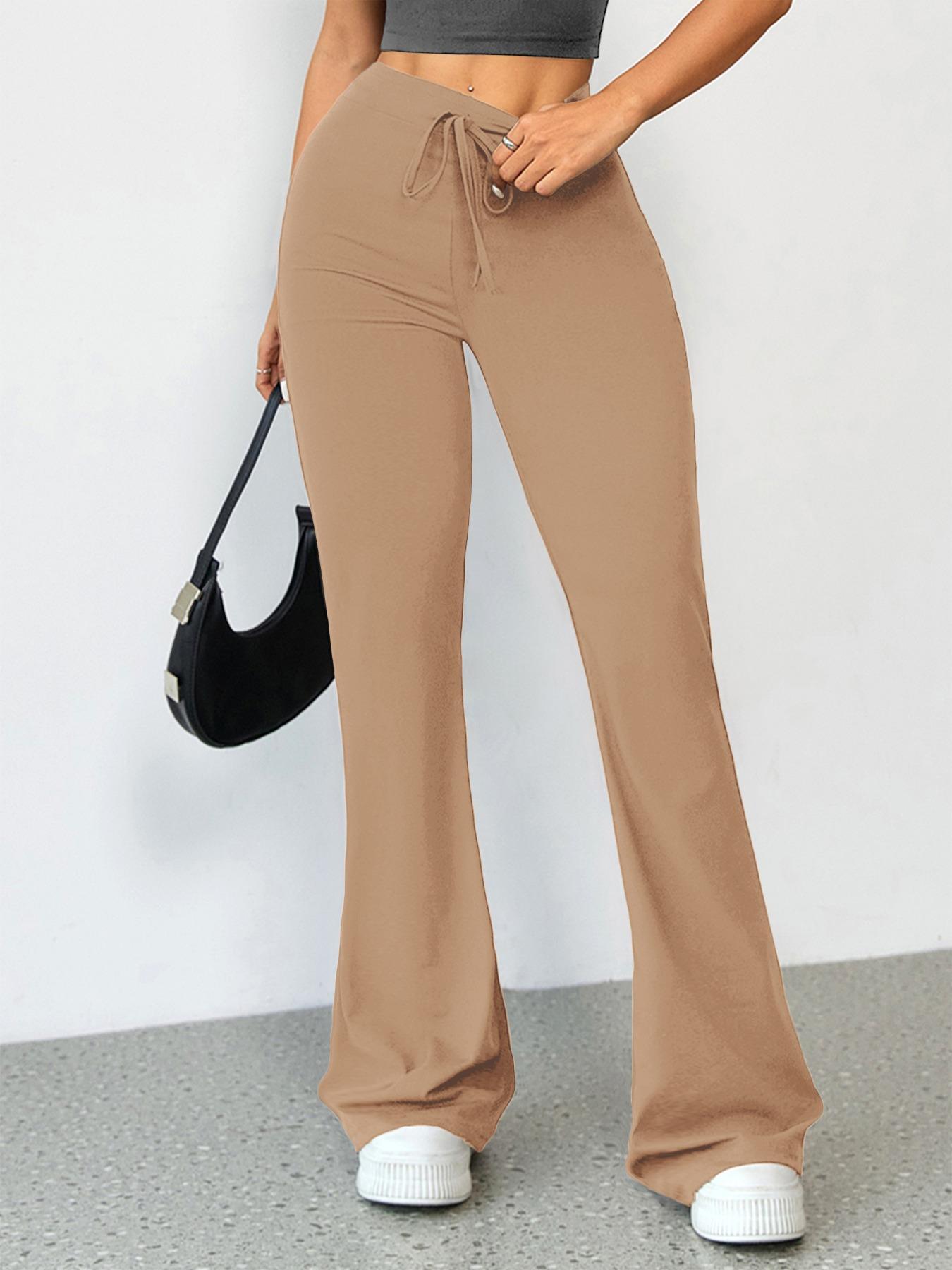 Women's High Waist Flare Leg Sports Tummy Control Leggings, Solid Color Drawstring High Stretch Yoga Leggings, Gym Clothes, Ladies Sportswear for Indoor Outdoor Wear, Gym Yoga Pants