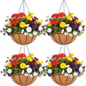 Basket (4pack, 8 inch) Baskets for Plants Chain Round Wire Plant Holder with Coco Fiber Liners for,, Deck, Porch
