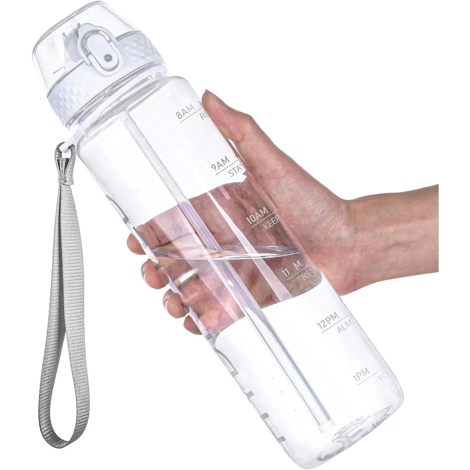 Clear Water Bottle with Straw 32oz Plastic Water Bottles BPA Free Tritan Wide Mouth Bottle Leakproof Motivational bottles water for Gym,Hiking,School or Office(1 Bottles)