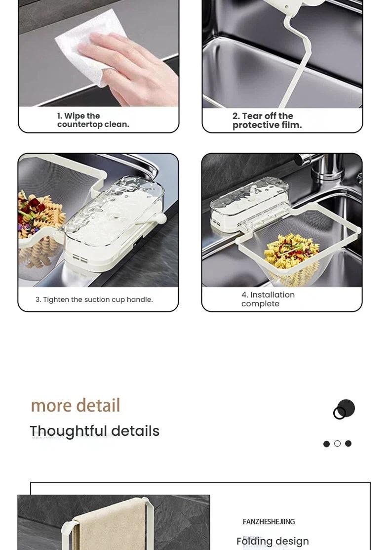 Kitchen Sink Filter Rack - Sink Strainer Foldable Food Catcher with 50pcs Mesh Bags, Foldable Stand Disposable Waste Garbage Net Shelf Anti-Clogging Filter Net Basket Holder Hands-Free Flat Floor Mop Bucket Set Suction Cup Sponge Holder for Kitchen Sink