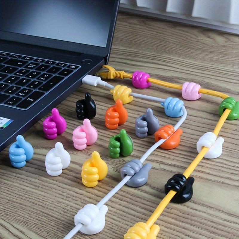 Multifunctional Thumb Hook Organizer - Cute joyful Face & Thumbs Up Design Wall-Mounted Cable & Accessory Holder with Colorful Hooks for Bathroom, Kitchen, Desk - Durable Plastic Cord Organizer (No Screws/Easy Installation) - Space-Saving Storage Solution