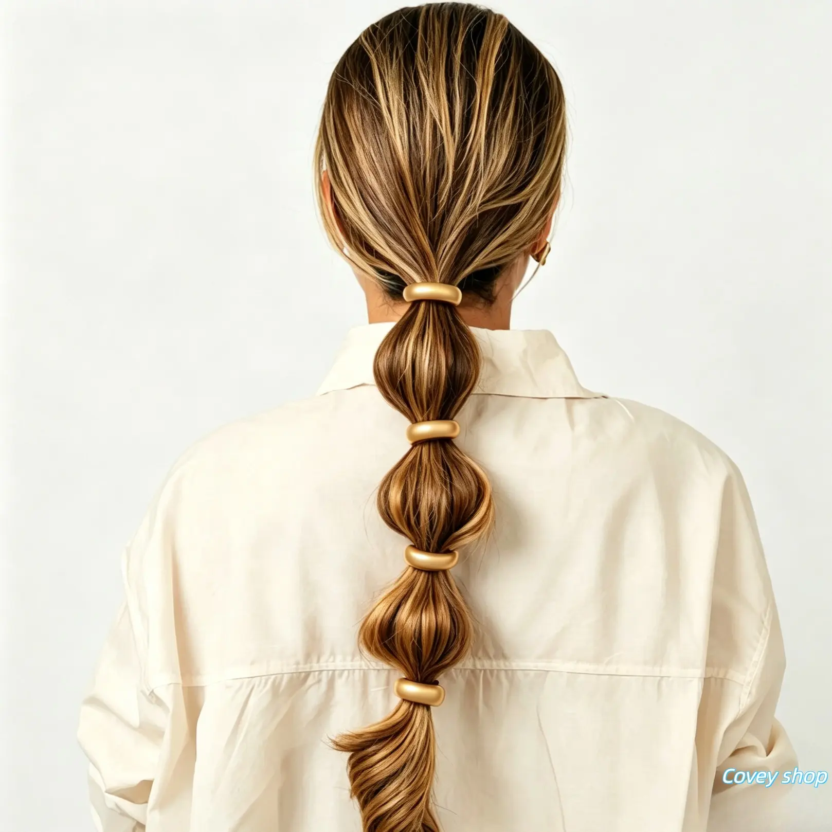 Women's Minimalist Gold Metal Bubble Ponytail Cuff - Hair Accessory with Secure Fastening for Daily Hairstyling, Dating Collectible Figurine-Style Hair Fastener