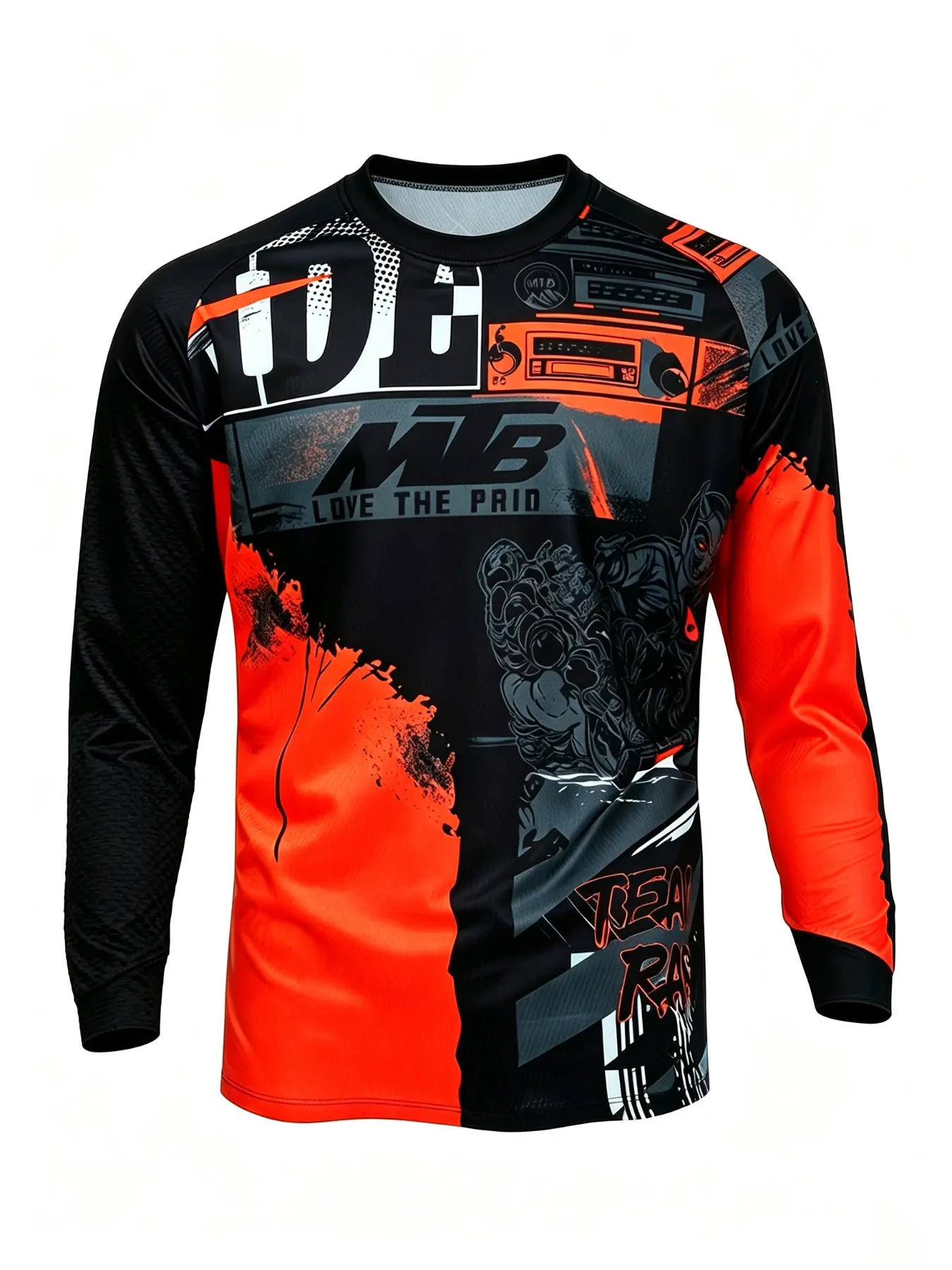 Men Crew Neck Long Sleeve Cycling Jersey Graffiti Splash Animal Letter Print Quick Dry Breathable Outdoor Mountain Bike Sports Long Sleeve Top Multi Color Options