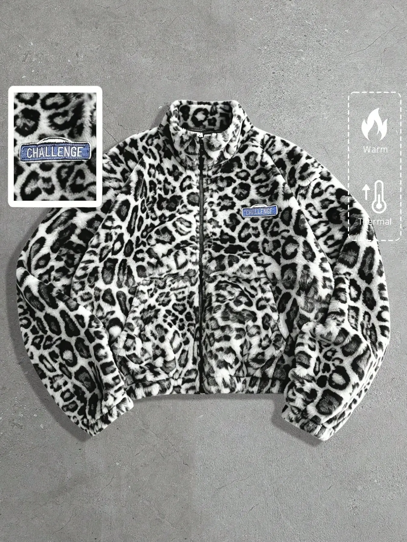 Men's Warm Fuzzy Zipper Jacket, Leopard Print Stand Collar Loose Thickening Coat, Y2K Retro Street Style Fuzzy Casual Top