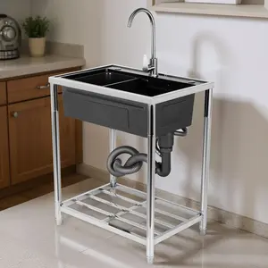 Stainless Steel Utility Sink Adjustable Stand Freestanding Utility Sink Rust Proof for Kitchen Bathrooms Laundry Room