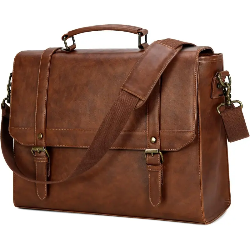 Crossbody Bag 15.6inch Vintage Leather Waterproof Laptop Briefcase Large Capacity Computer Bag Leather Satchel Vintage Shoulder Bag Suitable for Office, Business Travel, College