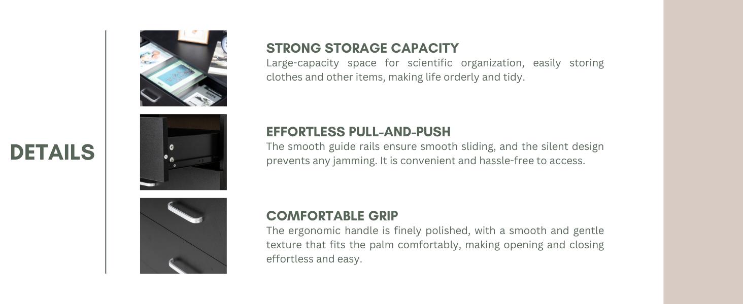 Karl home 3 Drawer Dresser, Modern Storage Chest of Drawers, Wood Bedside Table Night Table for Bedroom,Living Room (Black)