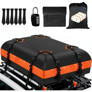 15 Cubic Ft   Roof Cargo Carrier for   with/Without Roof Rack, Rooftop Cargo Carrier with Strip Includes Anti-Slip Mat, 6 Door Hooks & Combination Lock