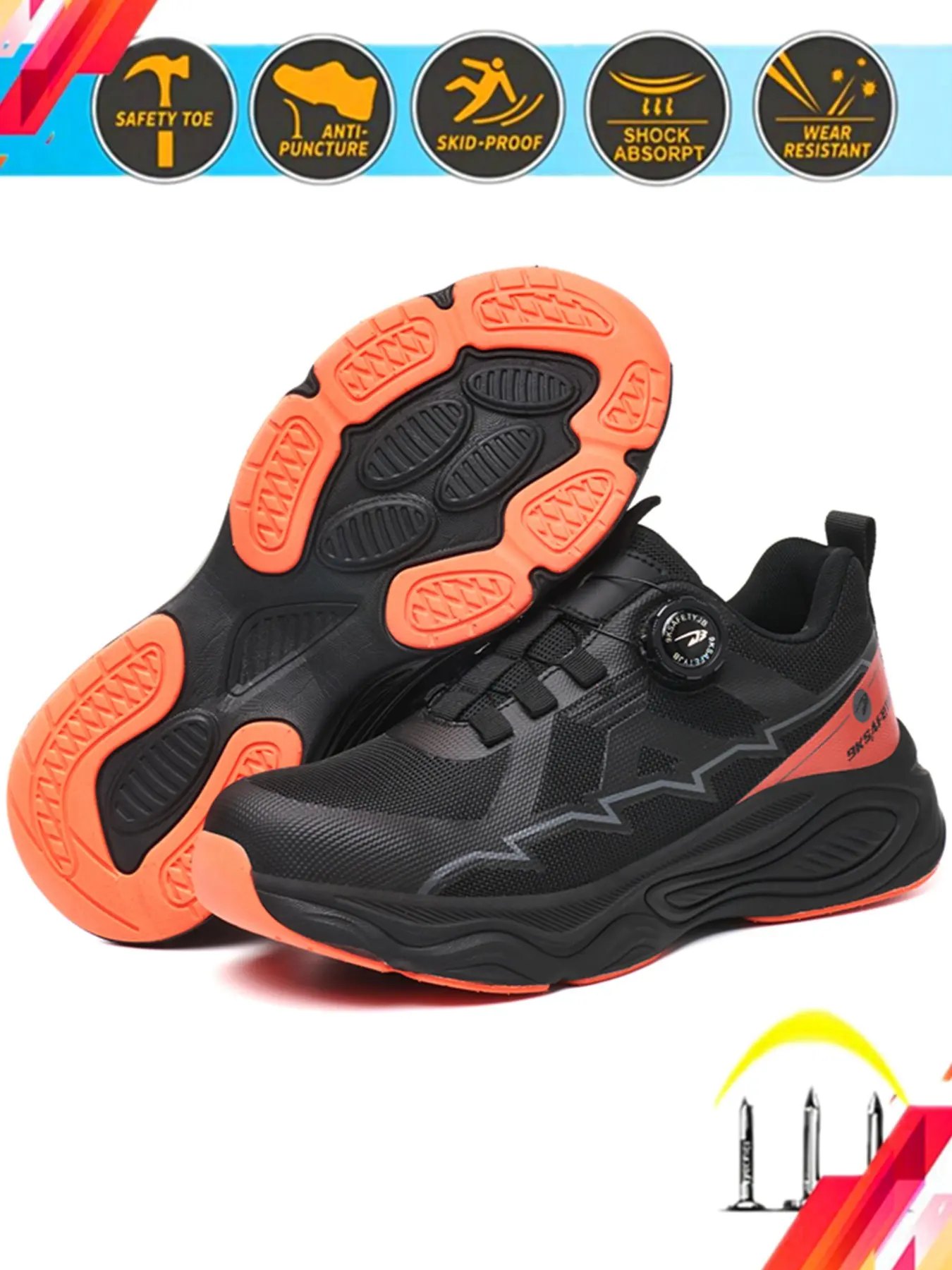 Unisex Safety Work Shoes, Steel Toe, Rubber Anti-Slip Sole, Lightweight, All-Season, Ideal for Warehouse, Factory, Construction