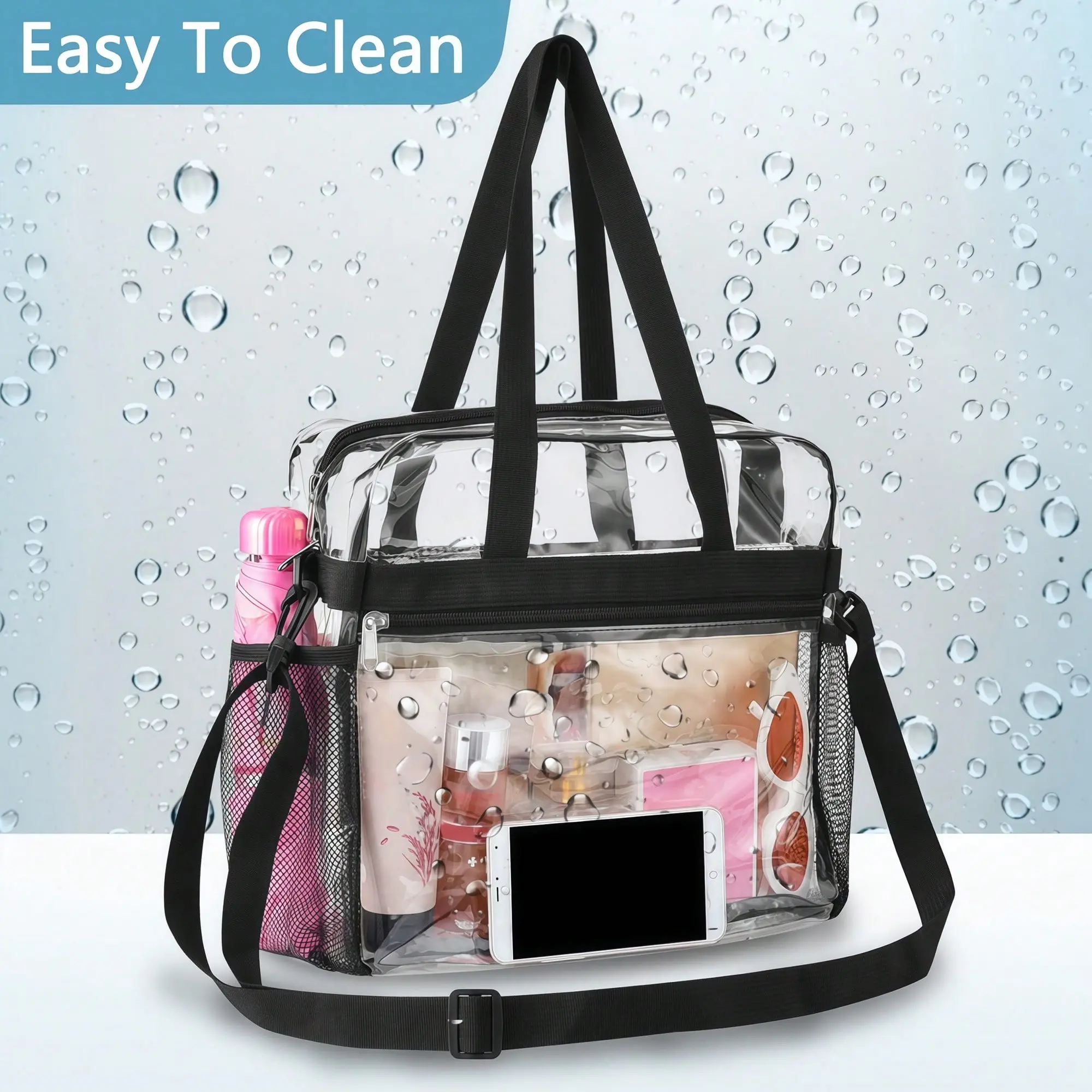 Women's Clear Waterproof Boston Bag - Multifunctional, Fully Transparent, Multi-Compartment, Cute, Adjustable Strap, 2 Carrying Ways (Handheld-Crossbody), Do Not Wash, Ideal for Pool Use new hot selling woman