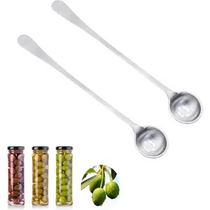 2 PCS Stainless Steel Long Handle Olive Spoons with Holes for Jars and Pickles