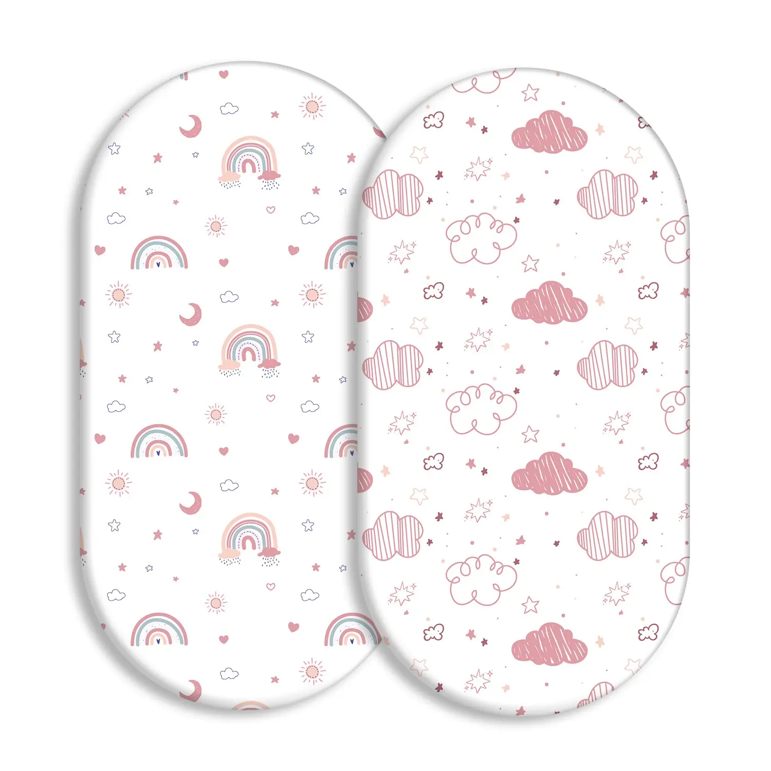 2 Pack Bassinet Sheets, Toddler Nursery Sheets, Universal Fit for Rectangle, Round, Oval, Hourglass Mattress, Soft Microfiber