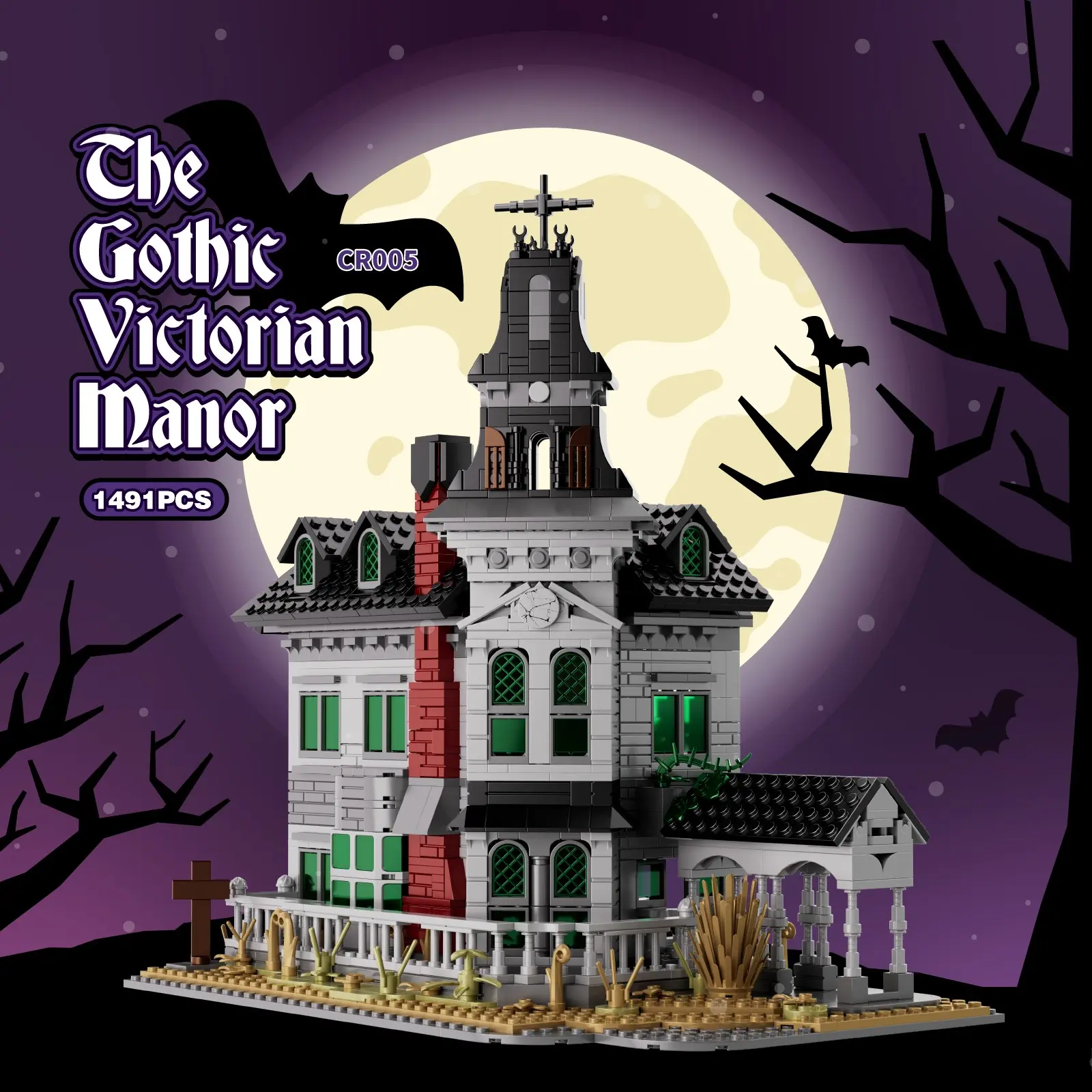 1491PCS The Gothic Victorian Manor Building Blocks Toys Assembly Street View Model Sets Pooky Dark Horror Castle Construction Bricks Toys Ideal Halloween Christmas Gifts