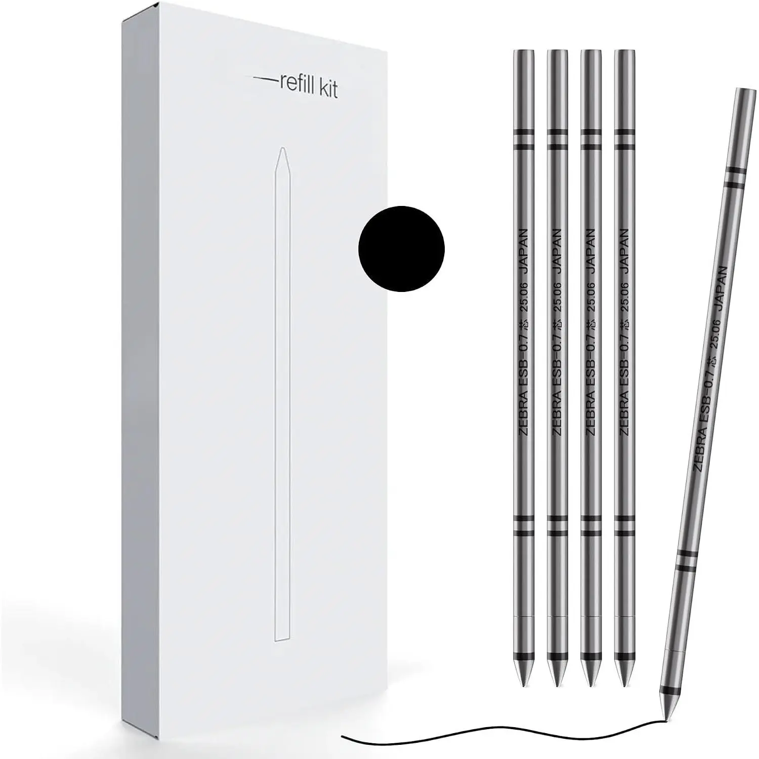 PEN Kit – 5-Pack D1 Refills (Black), 0.7mm Conical ESB-0.7 Emulsion Ink Cartridges with  for Smooth Quick-Dry Writing