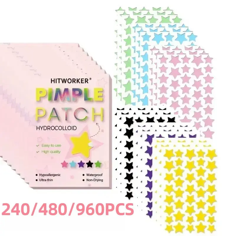 960pcs Colorful Star Banished Pimple Patches, Hydrocolloid Spot Stickers, Non-Irritating, Creative Skincare Gift, Perfect for Holidays