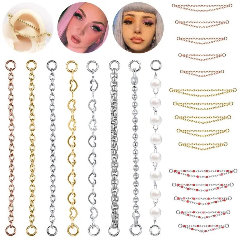 AOEDEJ 1PC Gold Color Nose Chain Jewelry Stainless Steel Industrial Piercing Chain Nostril Chain Women Body Piercing Jewelry
