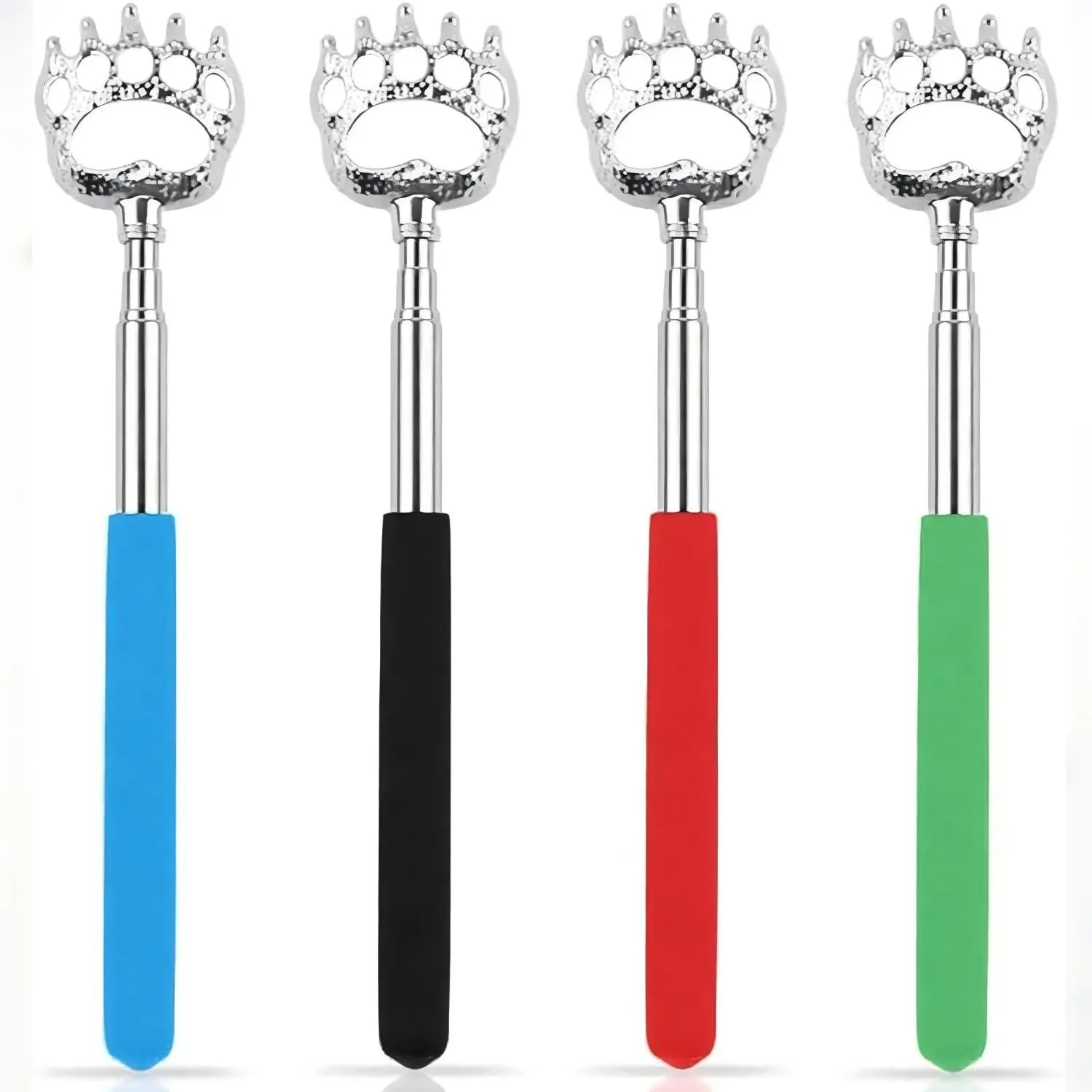 4-Piece Adjustable Back Scratcher Massager, Stainless Steel Material, Rubber Handle, Blue Colors, Hand Massage Tool, Body Care, Backscratcher