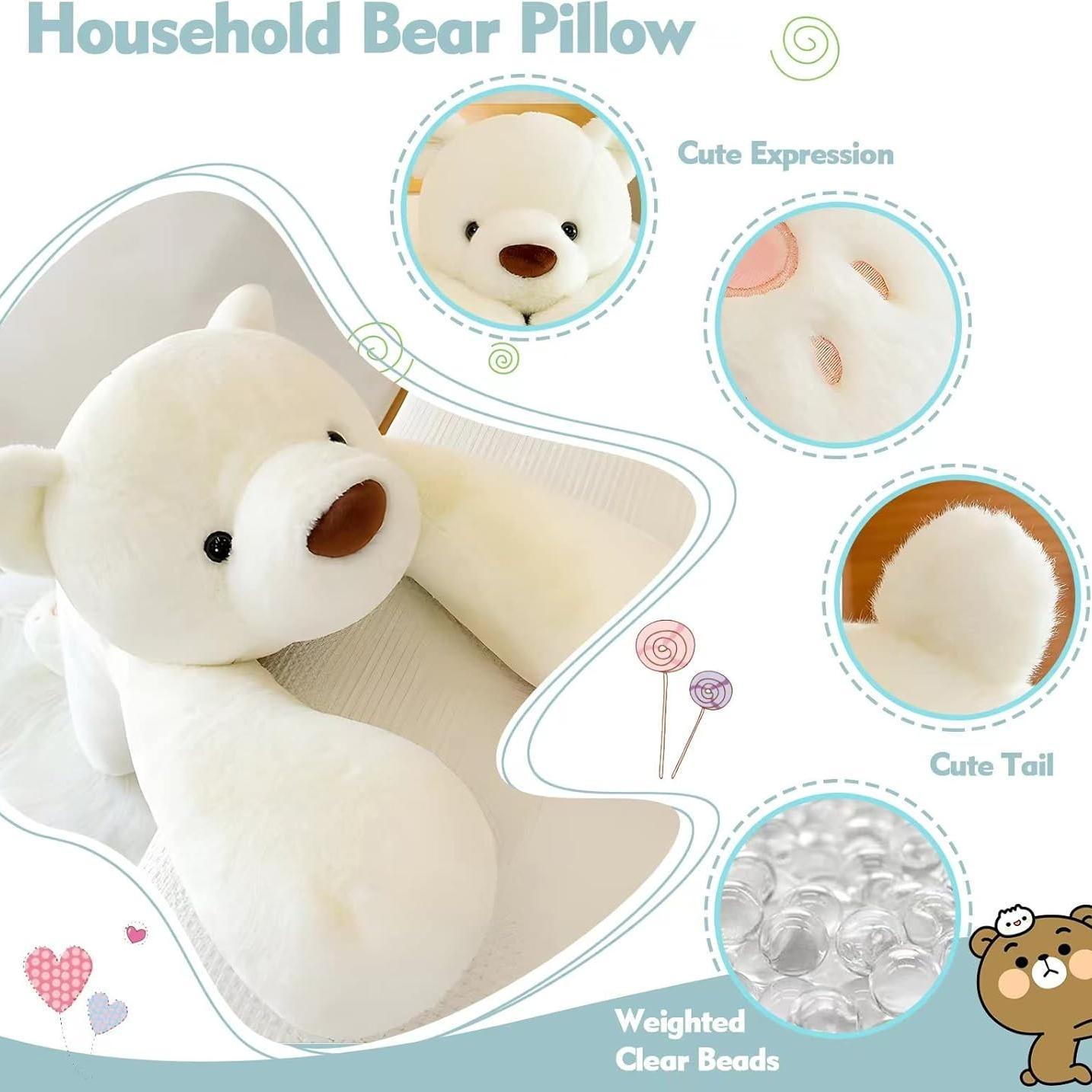 Cute Panda Bear Pillow Large Polar Stuffed Animal Plush Toy Soft Hugging Body Pillow Brown Bear Plush Pillow Weighted Plush Animals Toy for Adults Kids Boys Girls Birthday Gift Soft Huggable