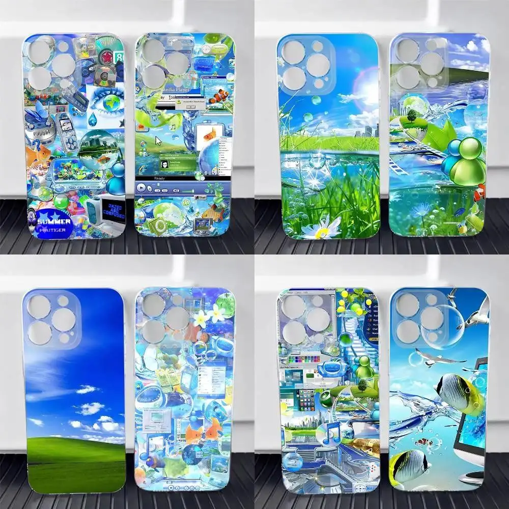 Frutiger Aero Transparent Phone Case Soft Clear Cover Designed for iPhone 11-17 Pro Max/Plus & Samsung Galaxy S23-S25
