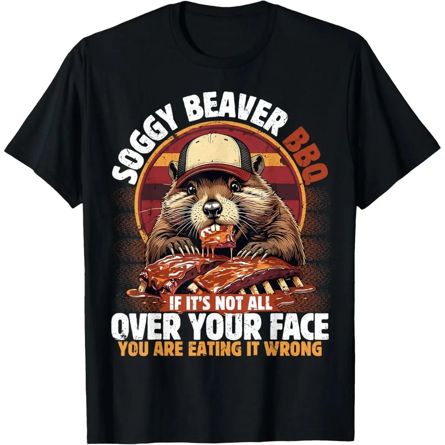 Men's Unisex Soggy Beaver BBQ Graphic Shortleeve T-Shirt - Pure Cotton, Natural, Round Neck, Breathable Casual Top for Fitness, Joggers, Men's Gifts, Shortsleeve, Classic