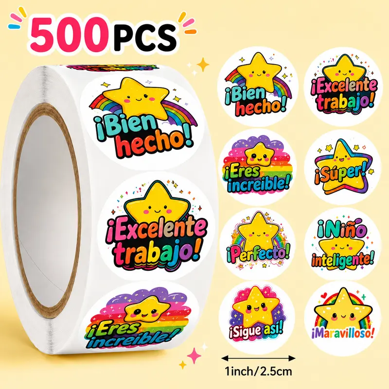 500Pcs Star Stickers, Encouraging Stickers, Inspirational Stickers, Size 2.5 Cm/1 Inch, Used For Decorating Books, Water Bottles, Etc., As Sealing Labels, Gift Decorations, And Other Favorite Product Decorative Stickers