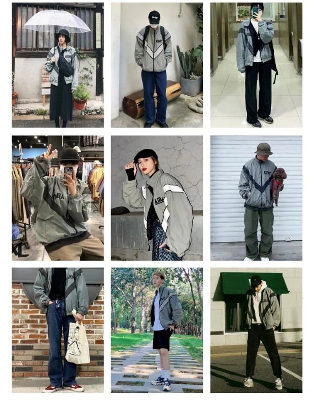 Kyn Apparel  Men's Waterproof Reflective Thin Loose Jacket, Spring, Autumn and Winter Outdoor Sports Training Casual Windproof Jacket,  Retro Military Jacket