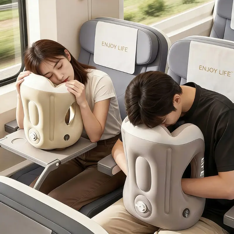 Portable Inflatable Travel Pillow with Armrests, Ideal for Office Naps, Travel, and Desk Sleep, Comfortable and Convenient Design