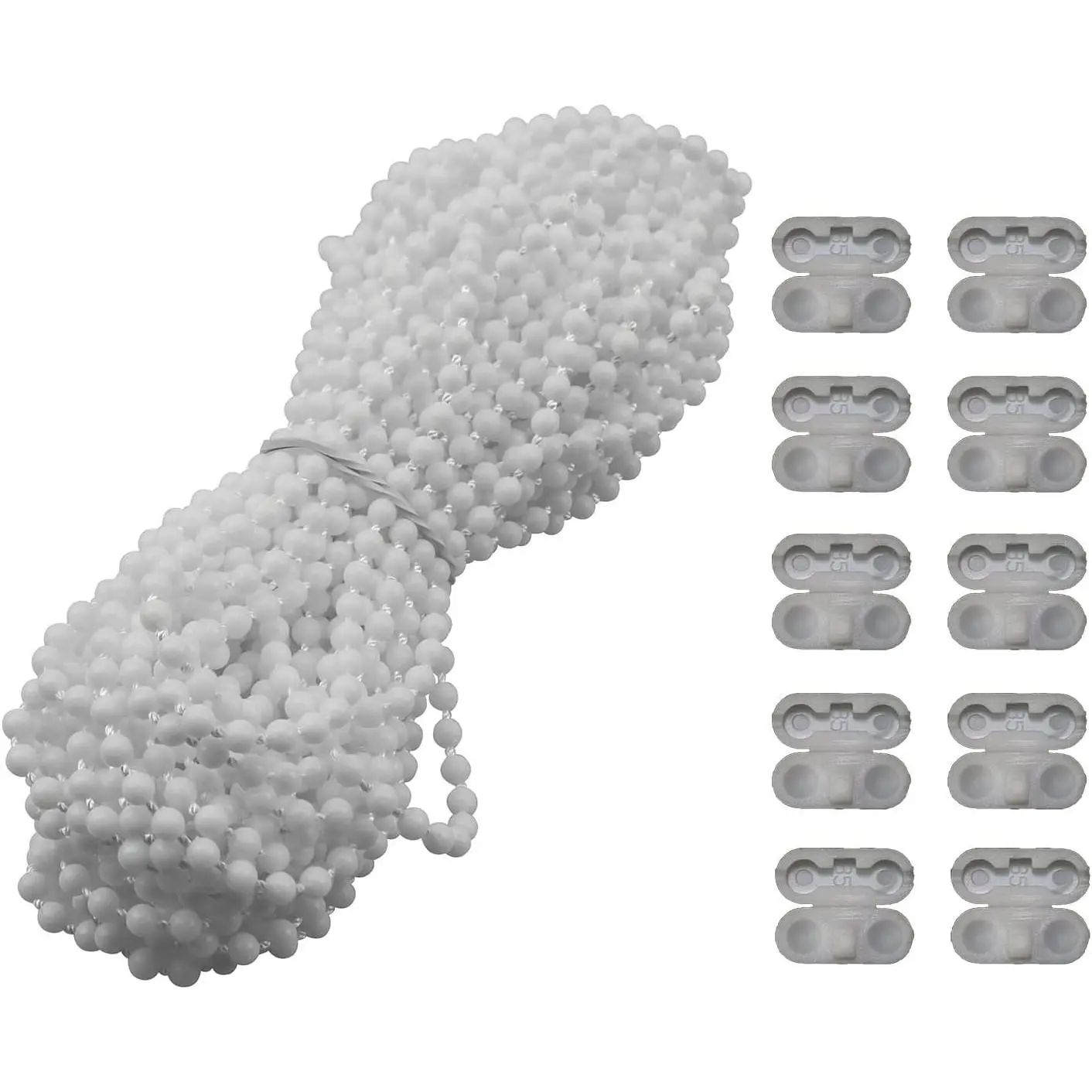 MEETOOT 10M (10.94 Yards) White Blinds Pull Bead Chain Repair Kit, Plastic Beaded Pull Cord for Roller Roman Vertical Shade Window Curtain, with 10pcs Connectors