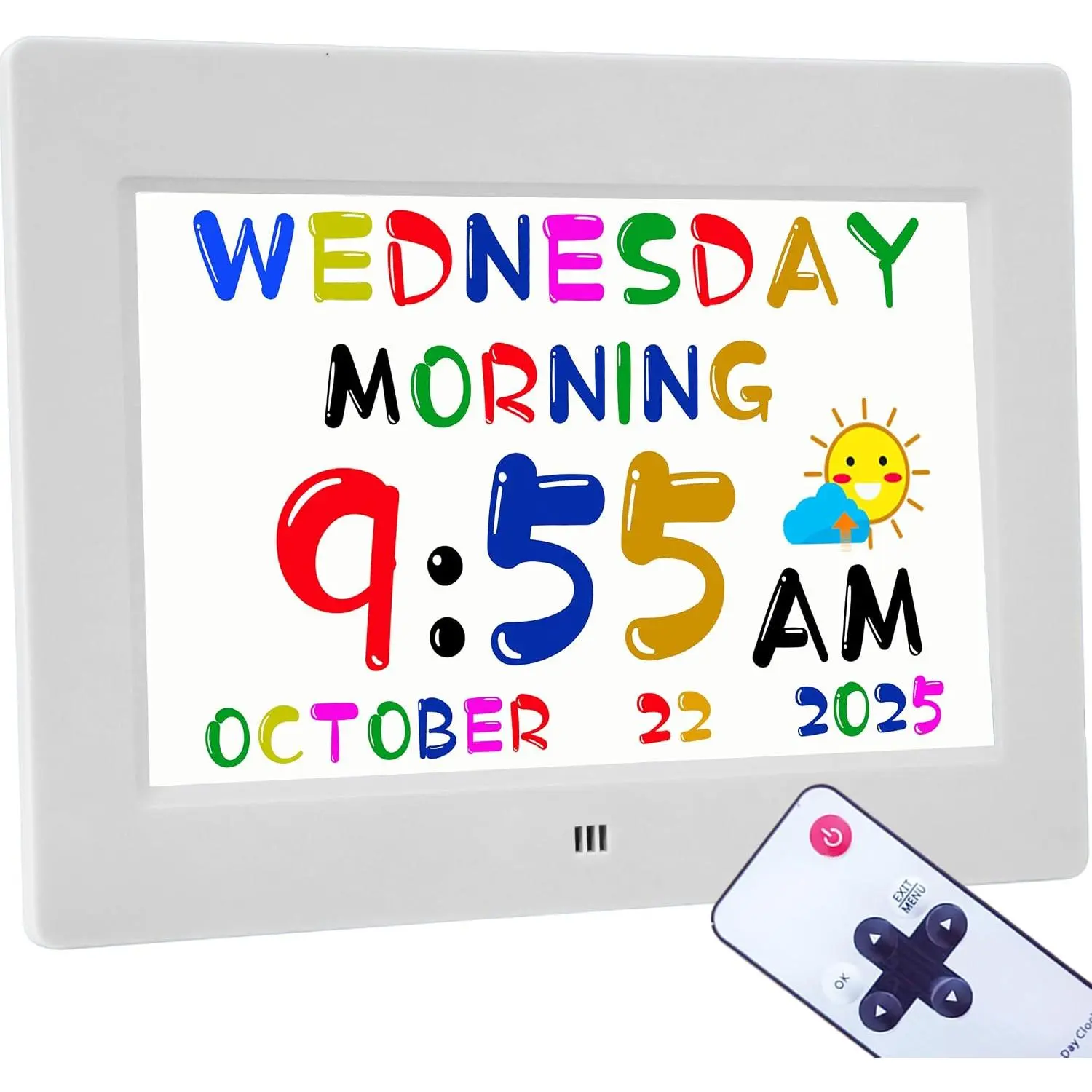 Digital Teaching Clock Talking Time, 24 Alarms Custom Reminders, Checklist to-Do List, Auto DST & Calendar Display, Sleep Trainer, Easy to Use for  Birthday - White with Remote
