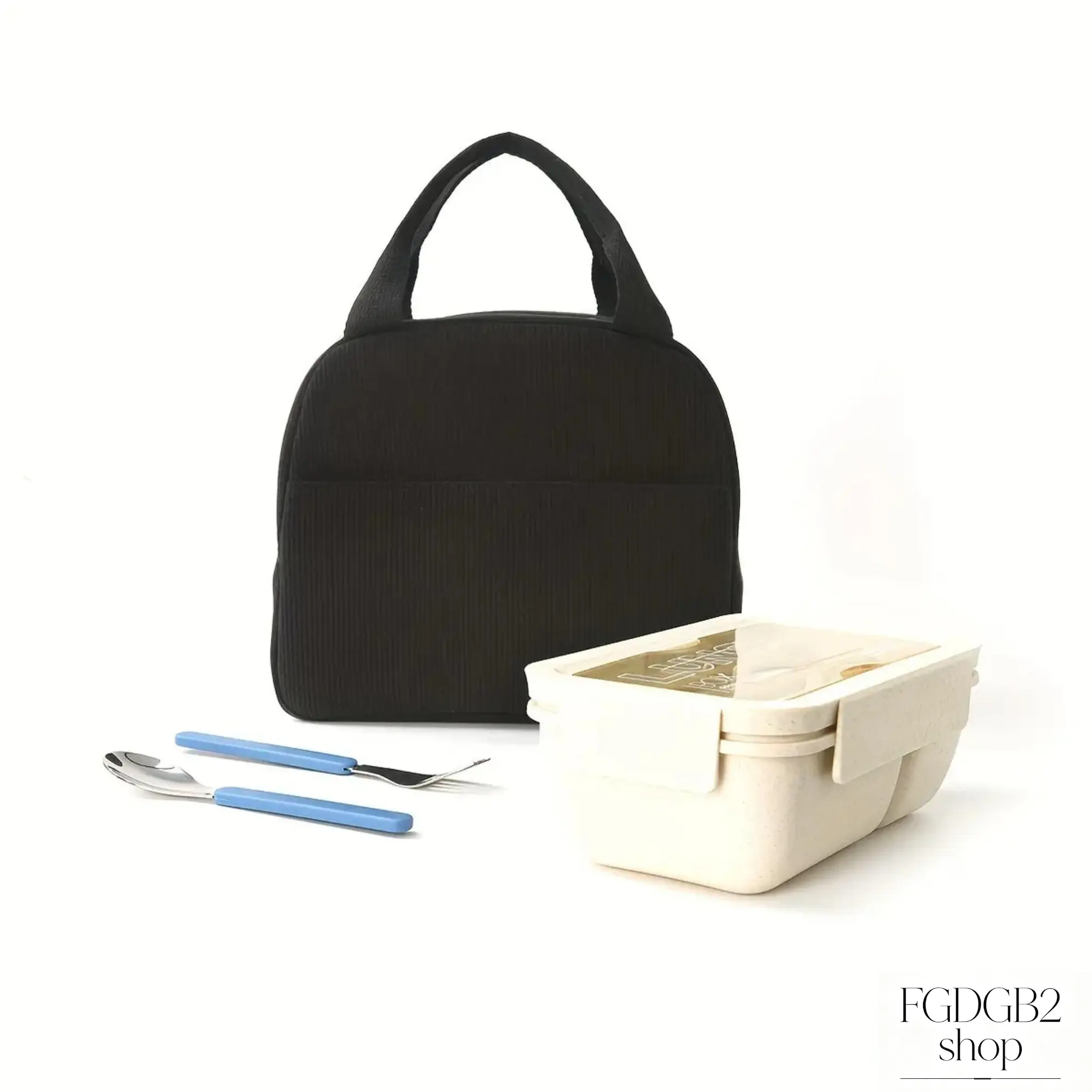 Corduroy Insulated Lunch Bag, Leakproof Thermal Lunch Tote with Front Pocket, Reusable Food Cooler Bag with Wheat Straw Lunch Box, Portable Lunch Carrier for Work, School, Camping, Travel & Outdoor Use