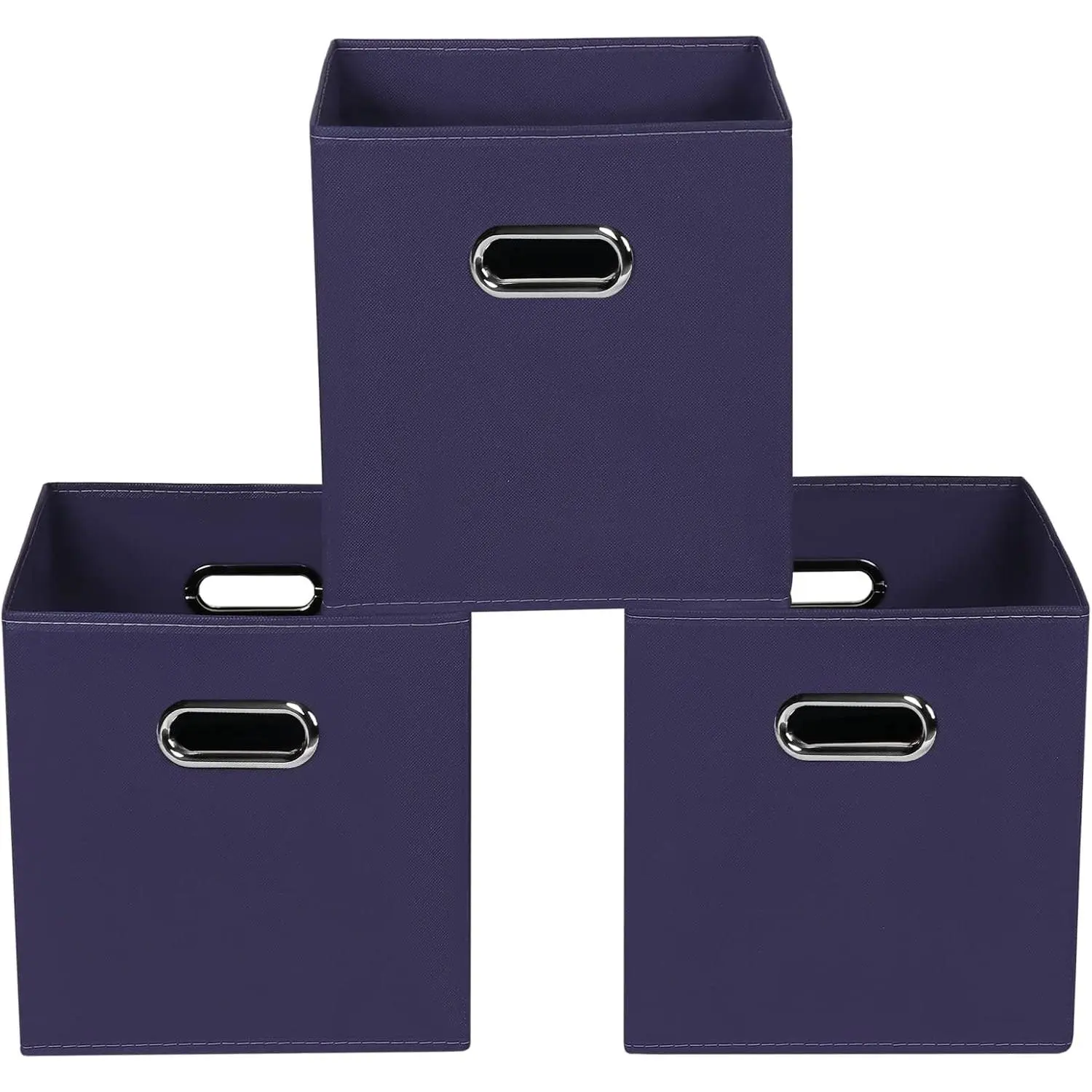 Navy Blue Fabric Storage Bins, Set of 3, 11x11x11, Foldable Cube Bins for Cloth or Accessory Storage