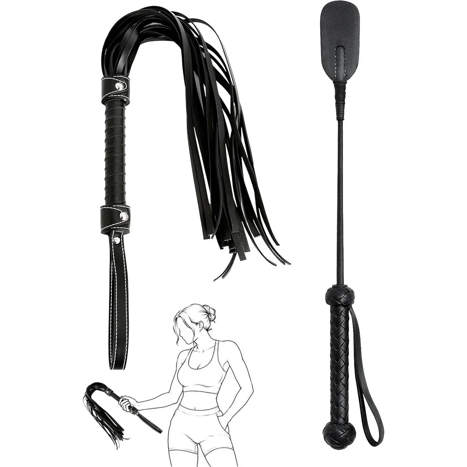Black 32-in Horse Whip, 17-in Equestrian Training Crop for Horses, Costume Accessory
