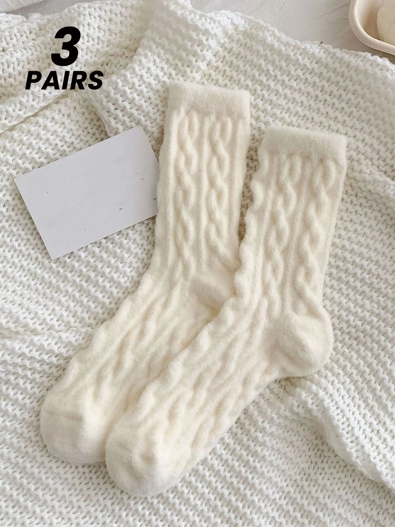 3 Pairs Women's Soft Comfortable Fluffy Crew Socks, Plain Color, Casual Style, Comfy, Warm and Stretchy, Suitable for Fall Winter Daily Wear, Fits Boots and Sneakers