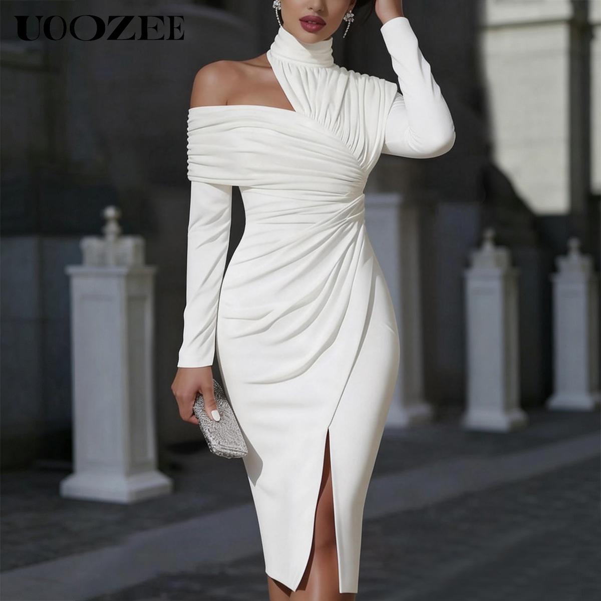 UOOZEE Women 2026 Spring Autumn Thin Knitted Tied Waist Bodycon Dress, Round Neck Short Sleeves Slim Fit Maxi Dress Women Elegant Evening Party Dresses(Sizing Runs Small - Check Size Guide or Order Larger)